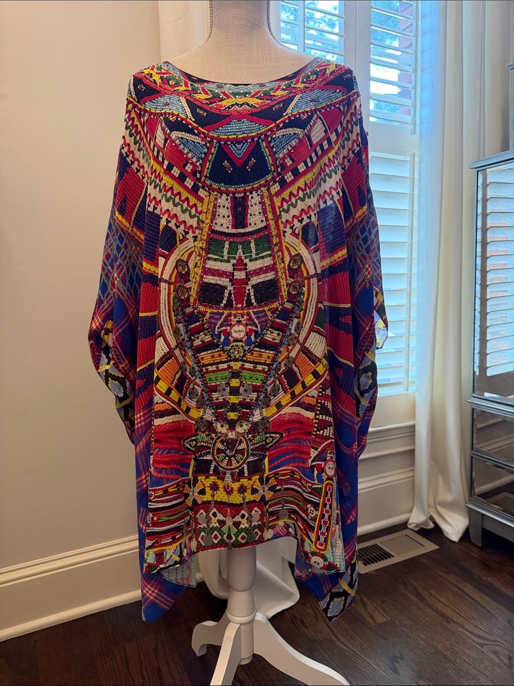Vibrant Multicolor Geometric Camilla Short Round Neck Kaftan